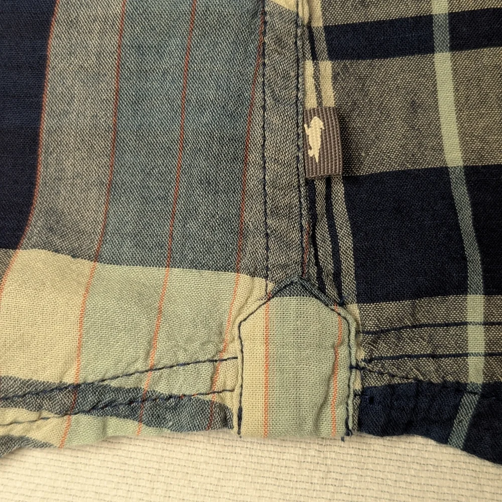 Toad&Co Large Slim Beckmen SS Blue Plaid Button-Down Shirt 100% Cotton Men's